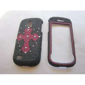 Pink Cross on Black BLING COVER CASE SKIN 4 Samsung Eternity 2 A597