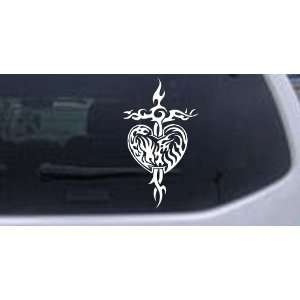 Tribal Heart and Cross Car Window Wall Laptop Decal Sticker    White 