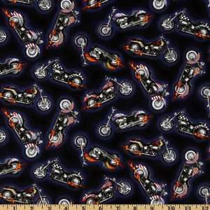   Motorcycles Blue/Black Fabric By The Yard Arts, Crafts & Sewing