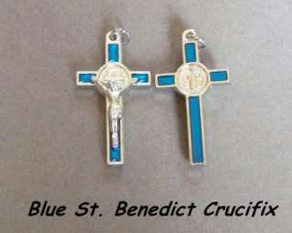 BLUE & Silver St. Saint Benedict Crucifix Rosary Parts  