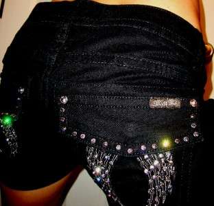   Mek Crystal Angel Studded Pkt Black Cargo Cuffed Shorts nwt 30  