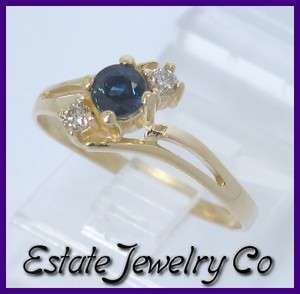 14ky Gold Diamond & Blue Sapphire Gemstone Ring .40ct  