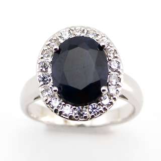  Ring Natural Oval Blue Sapphire Gemstone White CZ 5g Size 7  