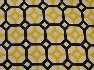 Geometric Shapes Diamonds Squares Golden Yellow Black Linen Upholstery 