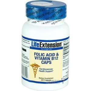  Life Extension Folic Acid & Vitamin B12 Caps, 200 Capsule 