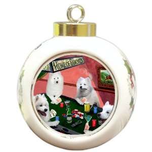  Home of Samoyeds Christmas Holiday Ornament 4 Dogs Playing 