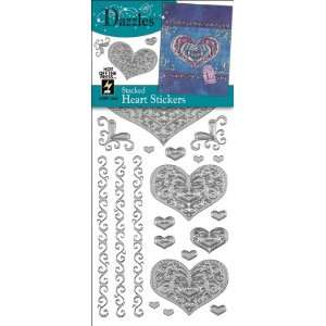  Dazzles Stickers Silver Stacked Heart