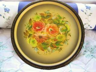   Yellow Hand Painted Floral Vintage Russian Toleware Tole Tray  