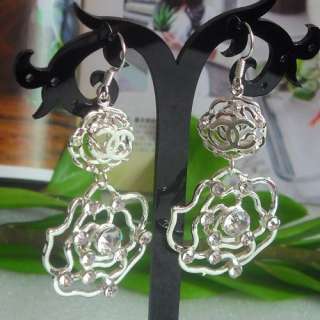 NEW Arrival Antique Style Rhinestone Camellia Dangle Earring 1Pair 