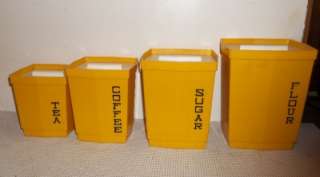 Vintage 50s Plastic Kitchen Canister Yellow Set of Four  