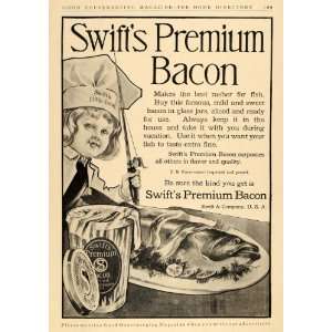  1911 Ad Swifts Premium Bacon Glass Jar Fish Dish Rod 