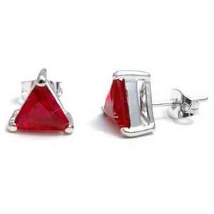 Ruby Red Cubic Zirconia Triangle Studs Silver Earrings