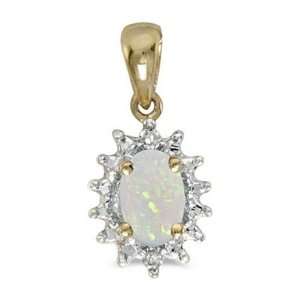  14k Yellow Gold October Birthstone Oval Opal And Diamond 
