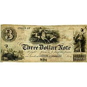 Three Dollar Obsolete Bank Note Specimen By Doty & Berger (Circa 1856 