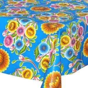 Floral Oilcloth (blue) Table Cloth   48 x 84 