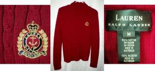 RALPH LAUREN Red Cable Knit Sweater Top Crown Logo M  