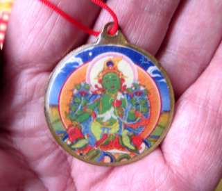 VIBRANTLY COLORFUL BELOVED GREEN TARA TIBETAN BUDDHIST PENDANT 