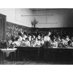  1899 photo Group of young women studying plants in normal 