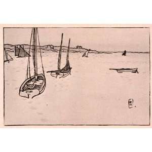  1946 Print Breton Landscape Sailboat Sailing Ship Ocean 