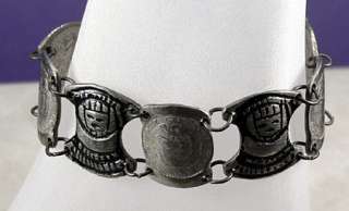   Crafted Columbian Incan Mayan Link Bracelet. Diez Centavos 0900 Silver