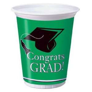  Congrats Grad 16 oz Plastic Cups, Green: Kitchen & Dining