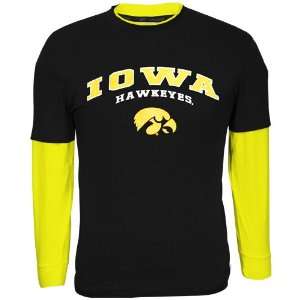  Iowa Hawkeyes Black Double Layer Long Sleeve T shirt 