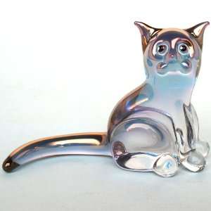  Hand Blown Glass Cat Figurine Tubby Tabby 