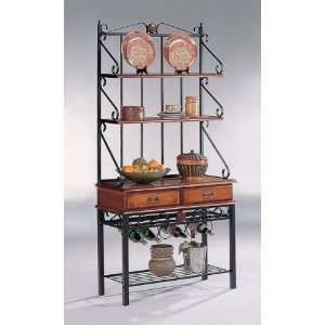   Stores Tobacco Oak Bakers Rack with Wine Storage