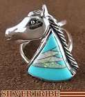 turquoise created opal inlay horse ring size 7 3 4