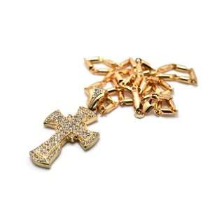  Small Gold Iced Out Cross Pendant with a 24 Inch Box Chain 