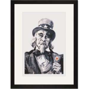  Black Framed/Matted Print 17x23, Uncle Sam for the Red 