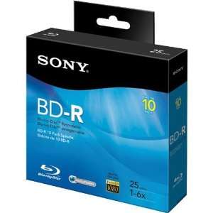  Sony 25GB Blu ray Disc 6x Recordable Spindle   10 Pack 