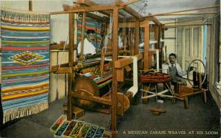 Mexico 1930 Mexican Zarape Weaver Loom & Spinning Wheel Vintage 