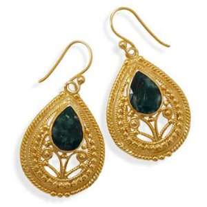   Ornate 14 Karat Gold Rough Cut Emerald Earrings Model#65096 Jewelry