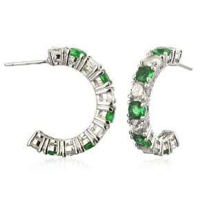  Emerald &White CZ J Hoop Earring CHELINE Jewelry