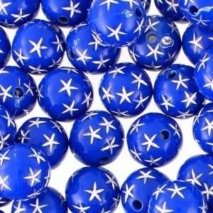  12mm Royal Blue Round Acrylic Beads with Stars Arts 