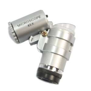  45 Magnification Mini Pocket Microscope Magnifier LED 