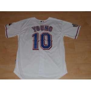  Michael Young Autographed Jersey   World Series 