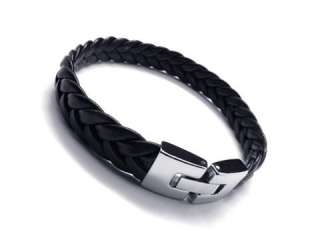 Mens Stainless Steel Leather Bracelet Charm Bangle 9  