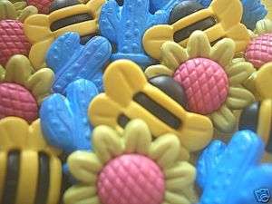 Bee, Cactus & Flower Plastic Button x 24 pc Knopfe  