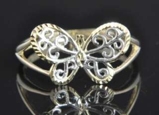 Jacmel JCM Two Tone 10K Gold Diamond Cut Butterfly Filigree Lace Ring 