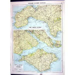   Map 1920 English Tourist Centre Cornish Riviera Isle Wight Wales
