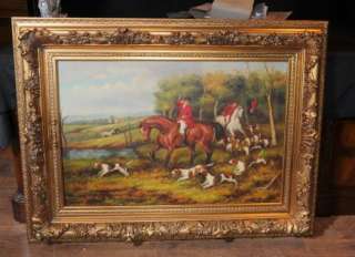 English Oil Painting Fox Hunt Hunting Scene Landscape Art  
