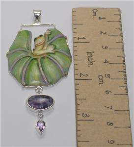 Lotus Leaf Frog Amethyst Charoite Sterling Silver 925 Pendant PN184 