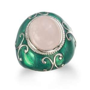  OVAL PINK JADE CABOCHON RING CHELINE Jewelry
