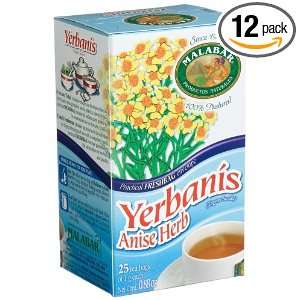 Malabar Yerbanis Anis Herb Tea, 25 Count Tea Bags (Pack of 12)