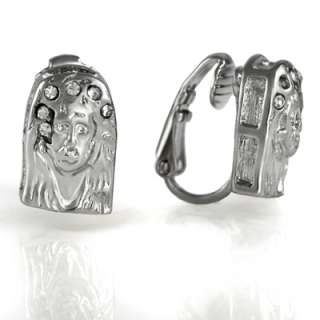 SILVER STYLE JESUS MAGNETIC CLIP ON ICED OUT EARRINGS  