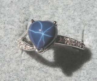 LINDE LINDY CORNFLWR BLUE STAR SAPPHIRE CREATED SS RING  