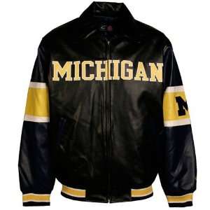  Michigan Wolverines Black Varsity Pleather Jacket Sports 