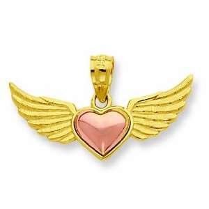  14k Two Tone Heart With Wings Pendant Jewelry